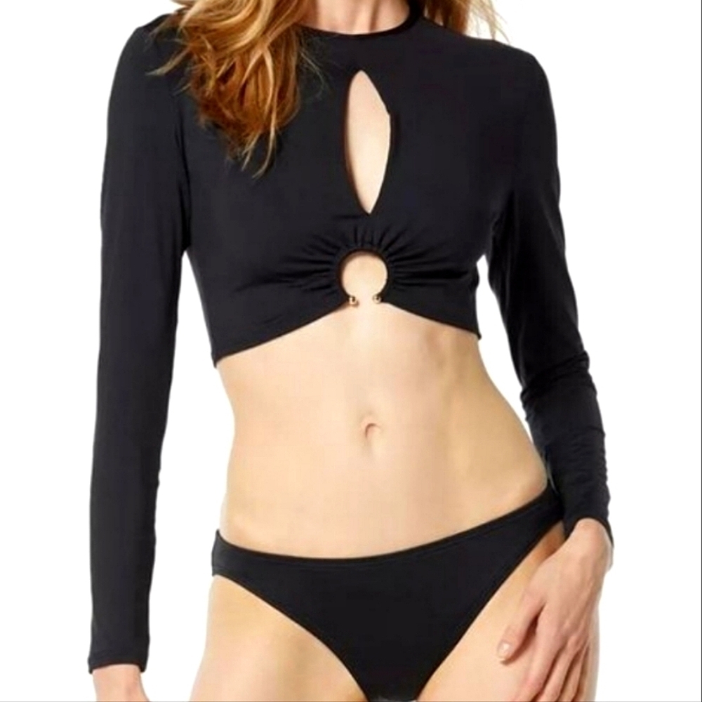 Michael Kors Women's Black Long Sleeve Swim Bikini & Bottom Set Size Xlarge